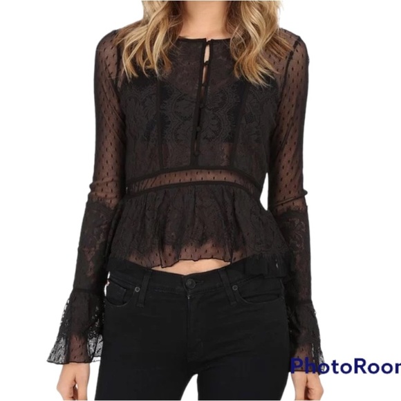 Free People Tops - Free People Blue Penelope Modern Dot Mesh Peplum Top